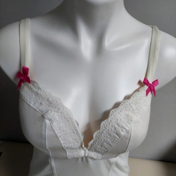 Cacique Intimates White‎ Corset Bra Size XL Bustier Y2K Eyelet Trim Pink Bows - Picture 12 of 12
